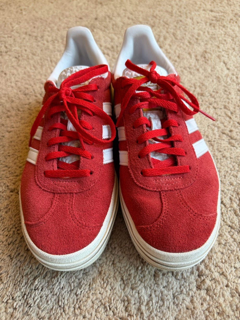 Adidas Gazelle Bold Red Suede Sneakers with White Stripes - Picture 5 of 6